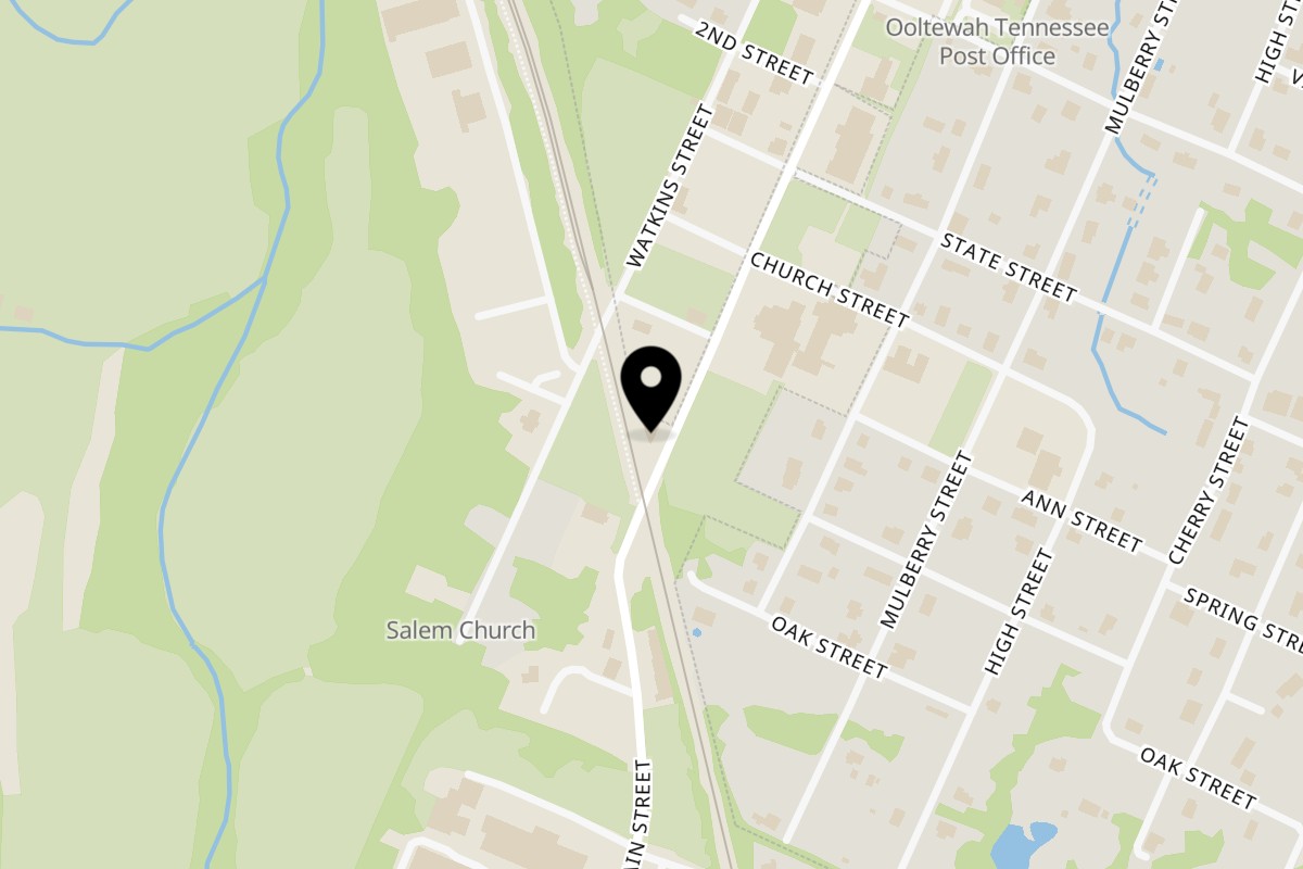 Map showing the location of Ooltewah Whistlestop Cafe on 5503 Main St in Ooltewah